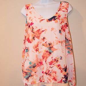 AVA & VIV layered Tank Top Sheer Floral Pink over Tan Size X